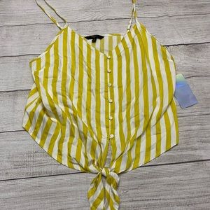 tresics yellow striped tank top tie front Women’s Size Large NWT